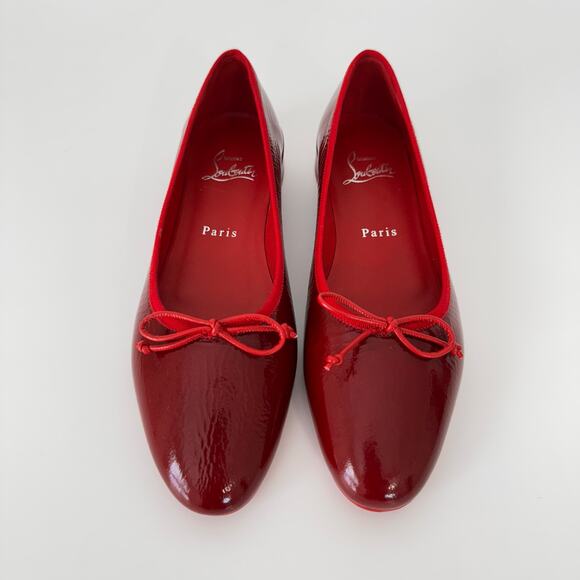 Christian Louboutin Sweetie Jane Flat Ballet Shoes Patent Leather Loubi Red 37.5 - Picture 4 of 14